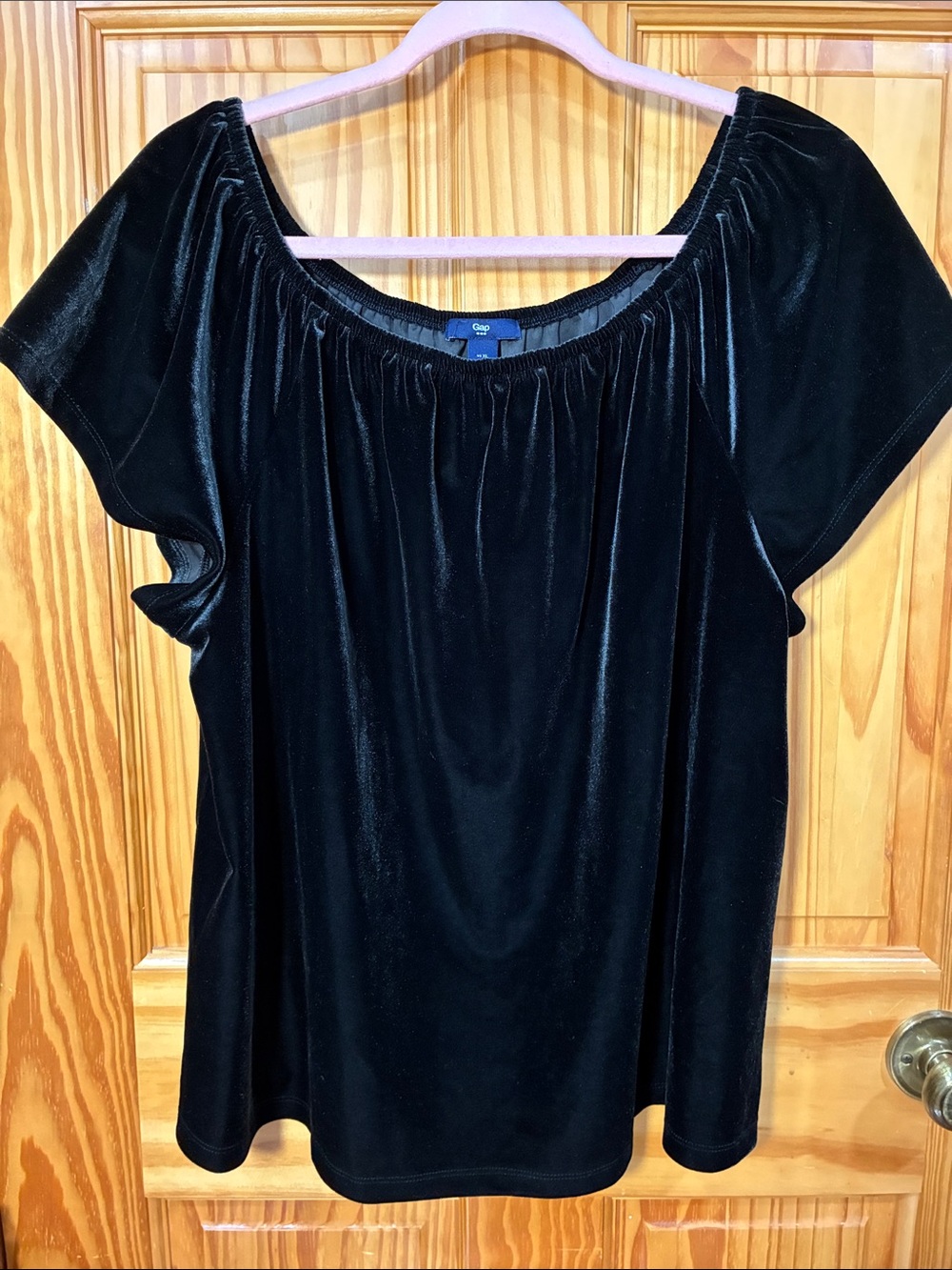 GAP Black Velvet Short Sleeve Peasant Top